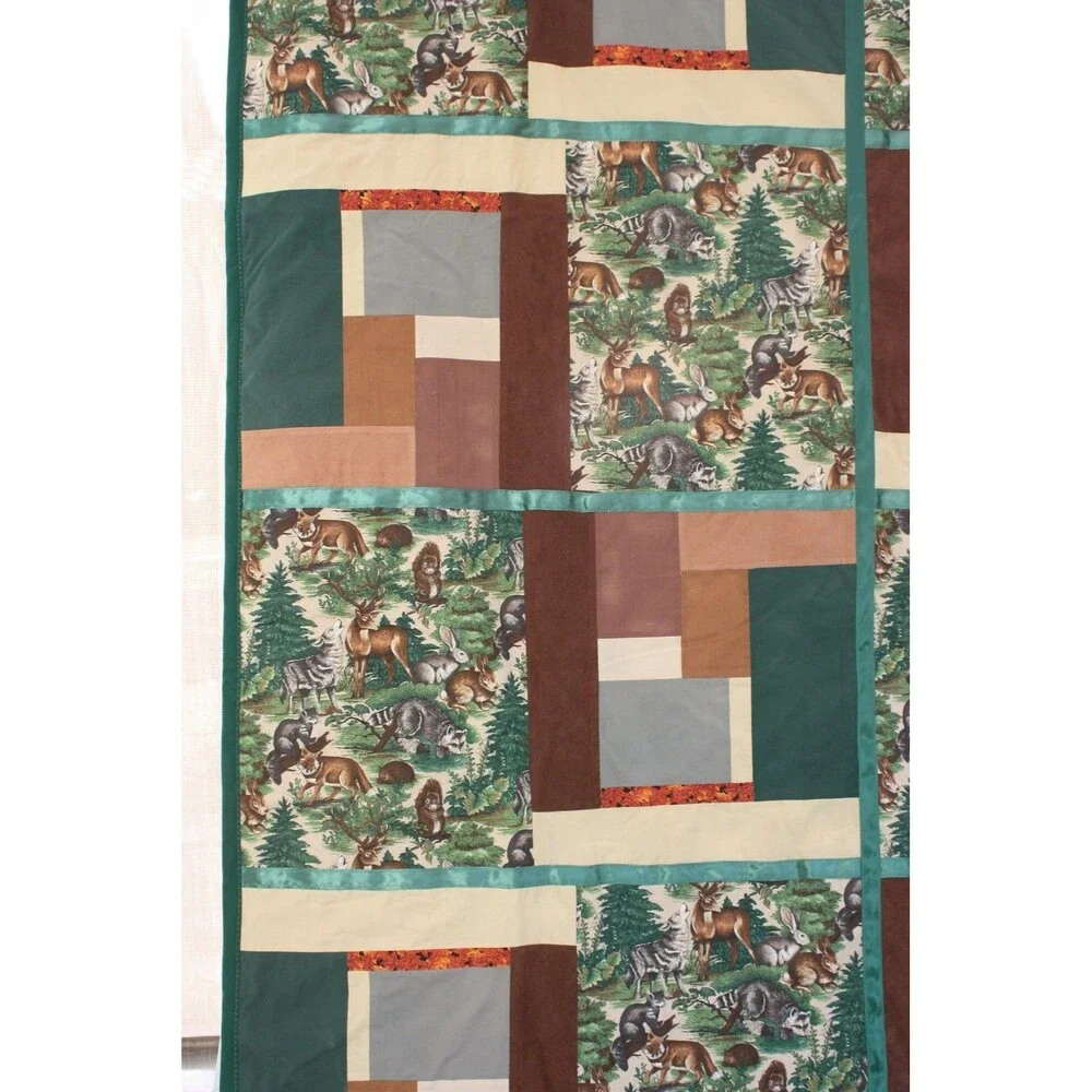 Woodland Animals Reversible Lightweight Quilt and Pillowcase Set 84 x 58 NEW